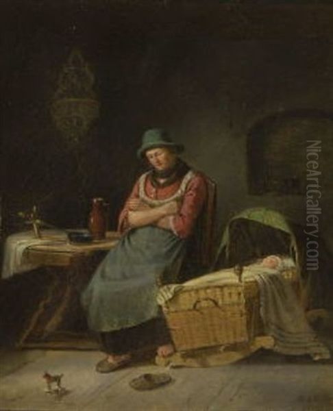 Amme Mit Kind In Der Stube Oil Painting by Karl Von Enhuber