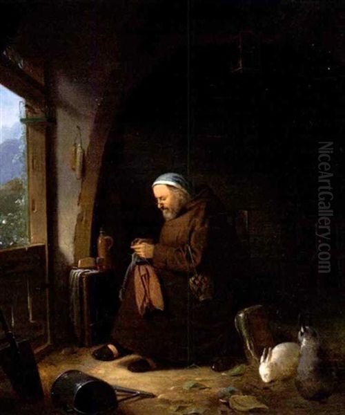 Monch In Einem Interieur Oil Painting by Karl Von Enhuber