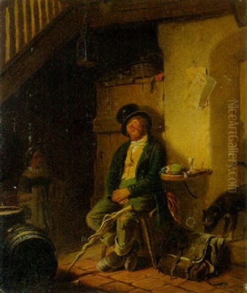 Der Im Wirsthaus Eingeschlafene Handwerksbursche Oil Painting by Karl Von Enhuber