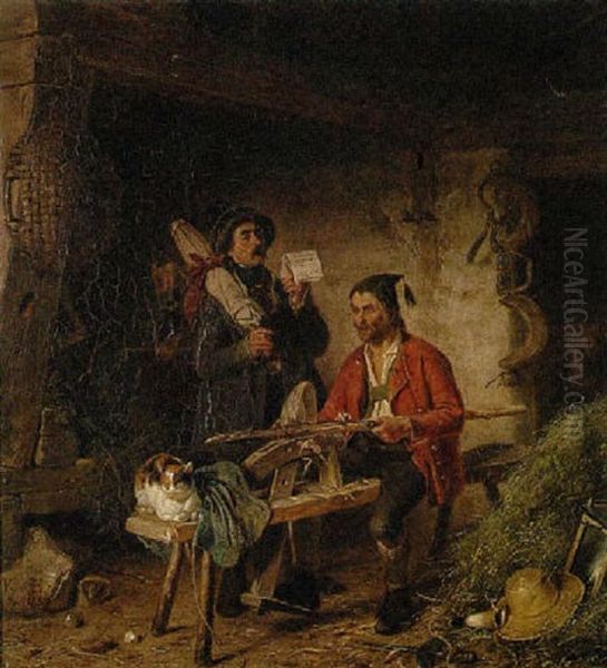 Bauernpaar In Der Scheune Oil Painting by Karl Von Enhuber