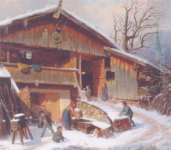 The Snowball Fight Oil Painting by Karl Von Enhuber