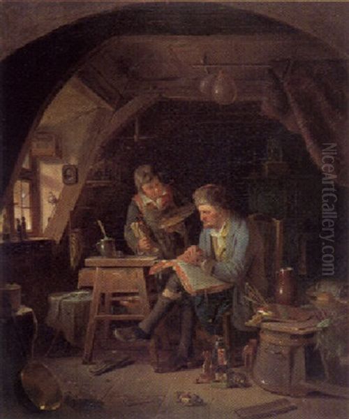 Der Maler Und Sein Schuler In Der Werkstatt Oil Painting by Karl Von Enhuber