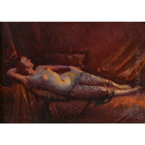 Liegender Frauenakt Auf Dem Sofa Oil Painting by Delphin Enjolras