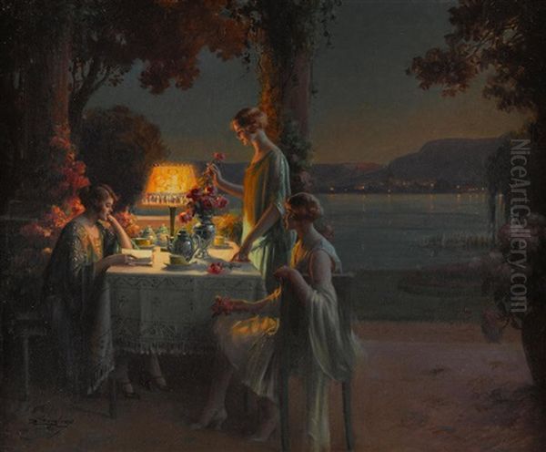 Jeunes Femmes Au Bord Du Lac Oil Painting by Delphin Enjolras