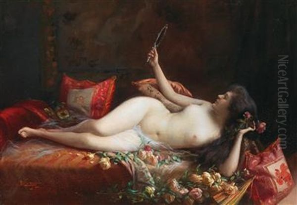 On A Bed Of Roses Oil Painting by Delphin Enjolras