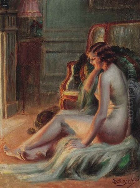 Relaxing By The Fire Oil Painting by Delphin Enjolras