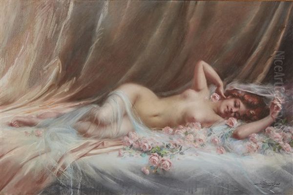 Nu Aux Roses Oil Painting by Delphin Enjolras