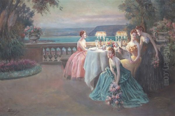 Elegantes Sur La Terrasse Oil Painting by Delphin Enjolras