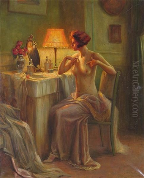 A Lady At Her Dressing Table Oil Painting by Delphin Enjolras