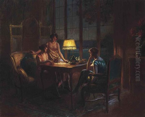 A Game Of Cards Oil Painting by Delphin Enjolras