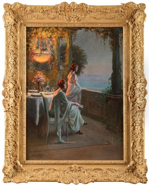 Debut De Soiree Sous La Pergola Oil Painting by Delphin Enjolras