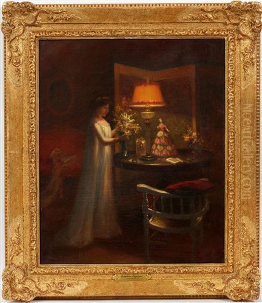 Woman With Flowers Oil Painting by Delphin Enjolras