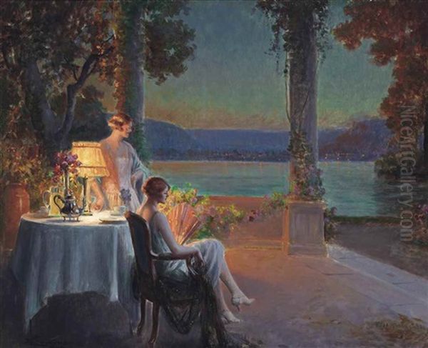 Elegantes Sur La Terrasse Oil Painting by Delphin Enjolras