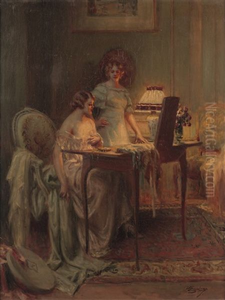 Jeunes Filles Au Boudoir Oil Painting by Delphin Enjolras