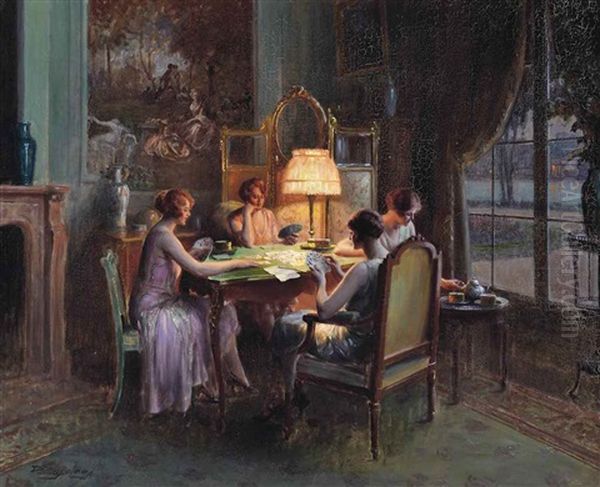 A Game Of Cards Oil Painting by Delphin Enjolras