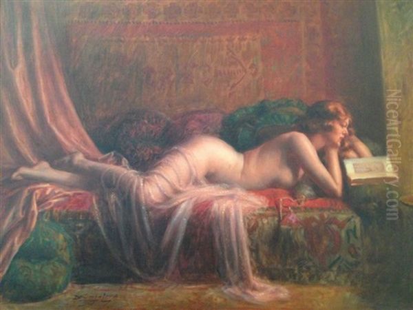 Odalisque A La Lecture Oil Painting by Delphin Enjolras