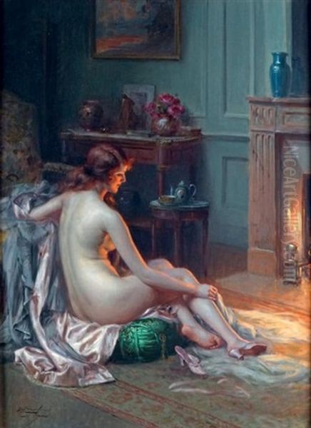 Nu Devant Le Foyer Oil Painting by Delphin Enjolras