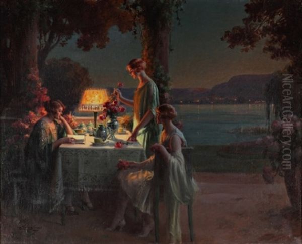 Jeunes Femmes Au Bord Du Lac Oil Painting by Delphin Enjolras