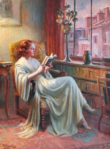 Feme Lisant Pres De La Fenetre Oil Painting by Delphin Enjolras