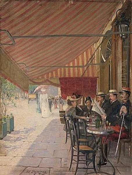 Terrasse De Cafe Oil Painting by Delphin Enjolras