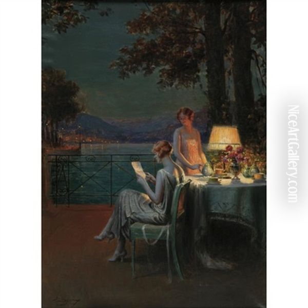 A Summer Evening On The Riviera Oil Painting by Delphin Enjolras