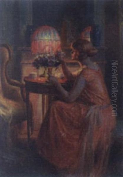 Roses By Candlelight Oil Painting by Delphin Enjolras