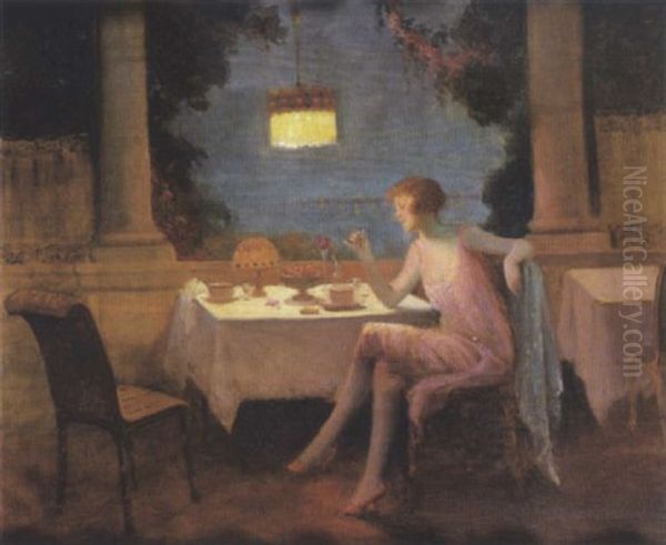 Apres Le Diner, Sur La Terrasse Oil Painting by Delphin Enjolras