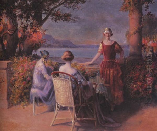 Terrasse En Bord De Mer Oil Painting by Delphin Enjolras