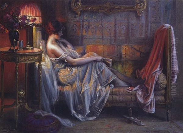 Jeune Femme Au Lampadaire Oil Painting by Delphin Enjolras