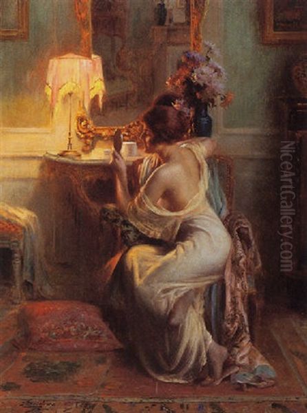 Beauty At Her Boudoir Oil Painting by Delphin Enjolras