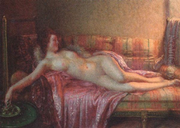 A Reclining Female Nude Oil Painting by Delphin Enjolras