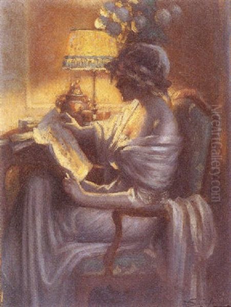 Le Soir A La Veillee Oil Painting by Delphin Enjolras