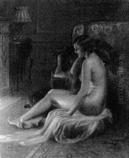 Nu Devant La Cheminee Oil Painting by Delphin Enjolras