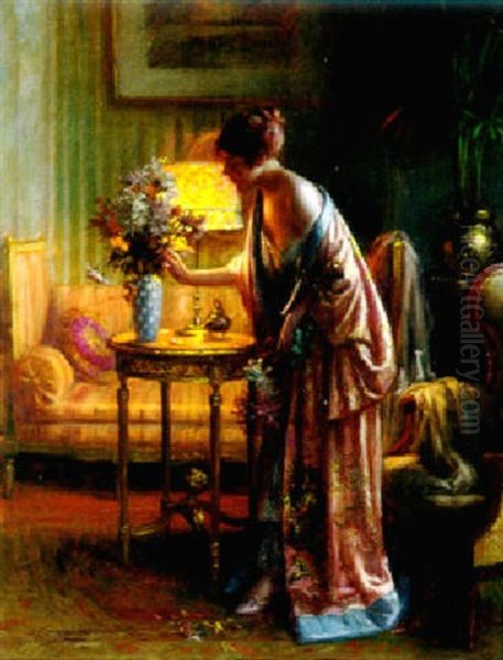 Arranging The Bouquet Oil Painting by Delphin Enjolras