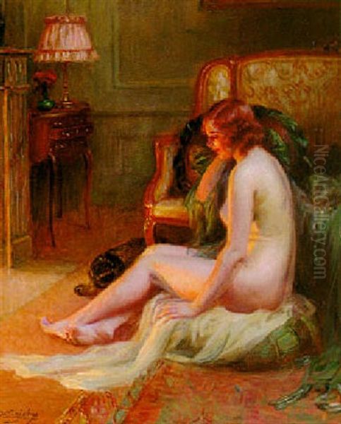 Nu Devant La Cheminee Oil Painting by Delphin Enjolras