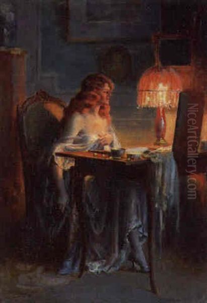 Lady At A Dresser Oil Painting by Delphin Enjolras