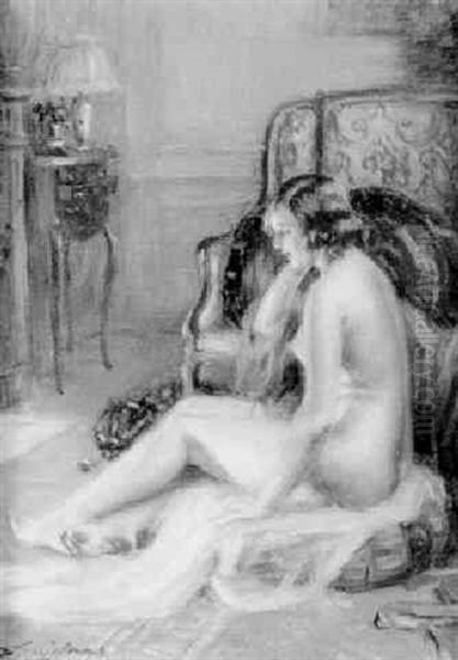 Jeune Femme Devant L'atre Oil Painting by Delphin Enjolras