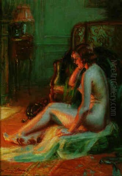 Warming Up By The Fire Oil Painting by Delphin Enjolras