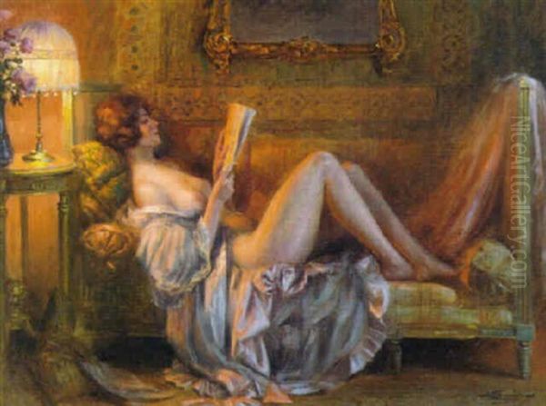 Nue Lisante Oil Painting by Delphin Enjolras