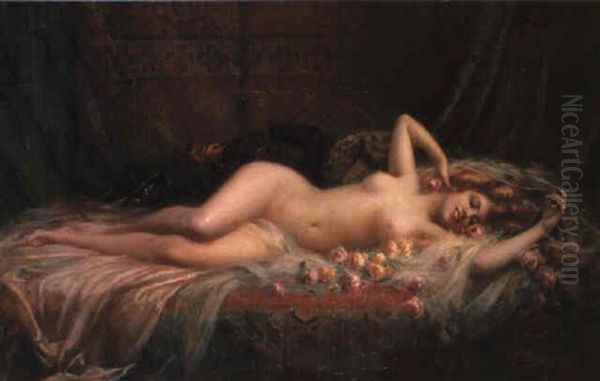 Nu Aux Roses Oil Painting by Delphin Enjolras