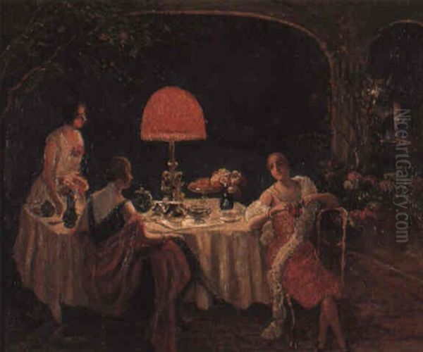 Evening On The Terrace Oil Painting by Delphin Enjolras