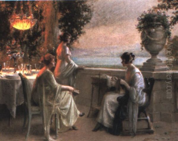 Une Soiree Sur La Terrasse Oil Painting by Delphin Enjolras