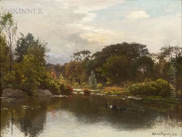 Duck Pond In Early Autumn Oil Painting by John Joseph Enneking