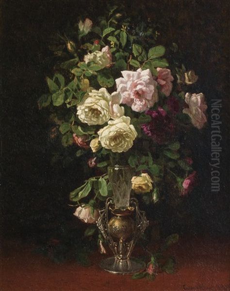 Still Life With Roses Oil Painting by John Joseph Enneking