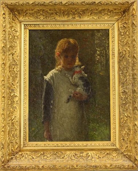 Emily In The Garden, Holding Her Cat Oil Painting by John Joseph Enneking