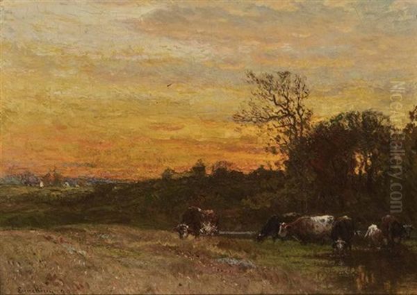 Cows In A Pasture Oil Painting by John Joseph Enneking