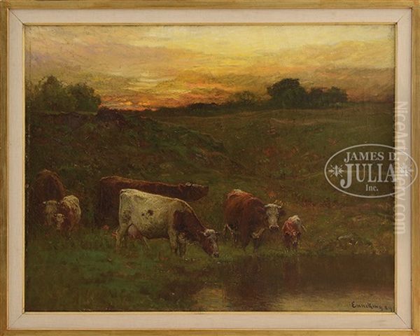 Cows At Sunset, 1884 Oil Painting by John Joseph Enneking