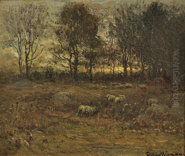 Sheep Grazing At Dusk Oil Painting by John Joseph Enneking