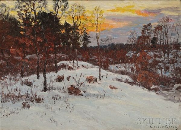 Winter Sunset With Snow Oil Painting by John Joseph Enneking