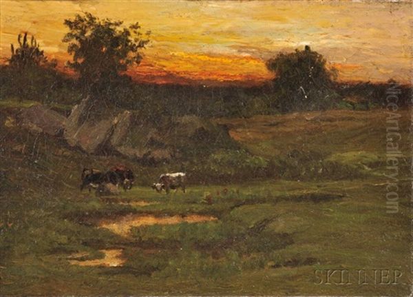 Sunset Landscape With Cattle Oil Painting by John Joseph Enneking